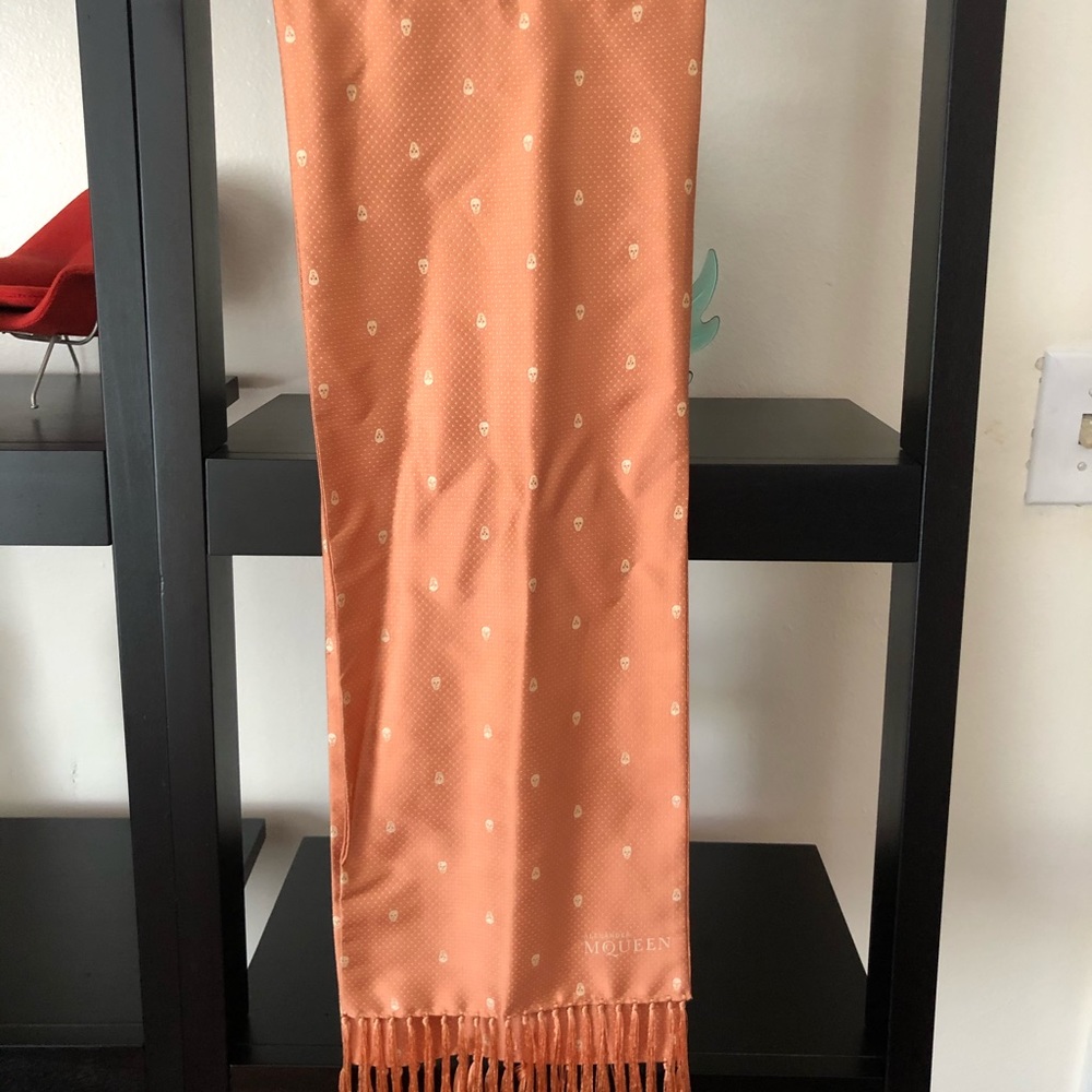 Alexander McQueen orange skull scarf